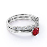 1.25 Carat Round cut Lab Ruby and Diamond Wedding Ring Set in White Gold
