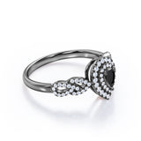 1.67 Carat Pear Cut Lab Grown Black Diamond Double Halo Engagement Ring In White Gold