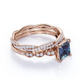 Infinity 1.75 Ct Princess Lab Alexandrite Bridal Set