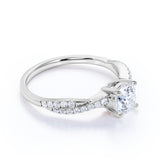 Flawless 1.25 Carat Round Cut Moissanite and Diamond Engagement Ring in 10k White Gold Celebrity Ring