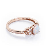 Tiny Butterfly 0.5 carat Round Opal and Diamond Vintage Engagement Ring in Rose Gold