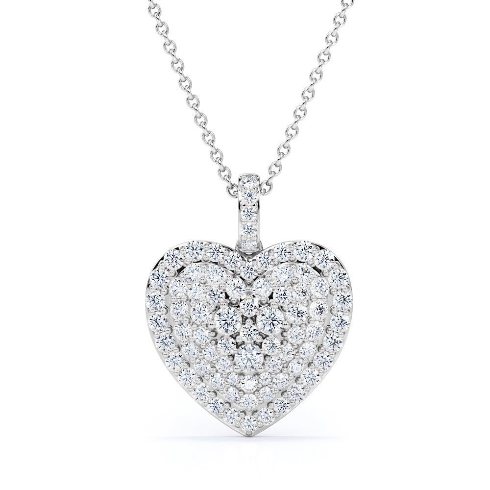 Multiple Stones 0.45 Carat Round Cut Moissanite Heart Shaped Clustered Pendant Necklace In Rose Gold