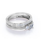 1.25 Carat Princess Cut Moissanite And Diamond Three Stone Wedding Ring Set In White Gold