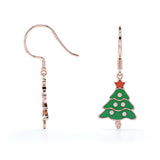 Christmas Tree Certified Lab Diamond Enamel Wire Hook Earrings in 18K White Gold Plating over Silver