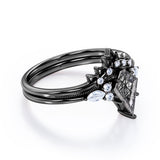 Vintage 1.40 ct Kite Black Rutilated Quartz Filigree Crown Bridal Set