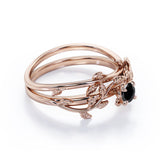 1.10 ct Round Lab Black Diamond Leaf Wedding Set