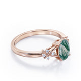 Luxurious Clover Lucky Leaf 0.5 carat Oval Moss Green Agate and Diamond Engagement Ring in Rose Gold