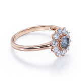 Flower 1 Ct Round Salt and Pepper Diamond Engagement Ring