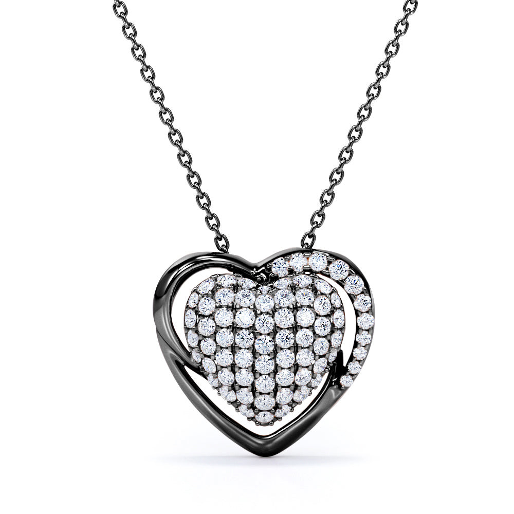 Frame Heart Clustered 0.55 carat Round Diamond/ Moissanite Pendant Necklace in 18k Rose Gold Over Silver