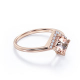 1.25 Carat Princess Cut Halo Morganite and Diamond Engagement Ring in 10k Rose Gold for Women