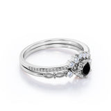Dainty 0.75 Carat Round cut Lab Black Diamond Solitaire Bridal Ring Set in White Gold