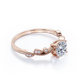 1.25 ct Round Cut Moissanite Milgrain Engagement Ring