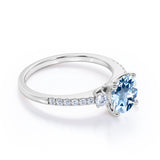 Three Stone 1.50 ct Round Aquamarine Pave Engagement Ring