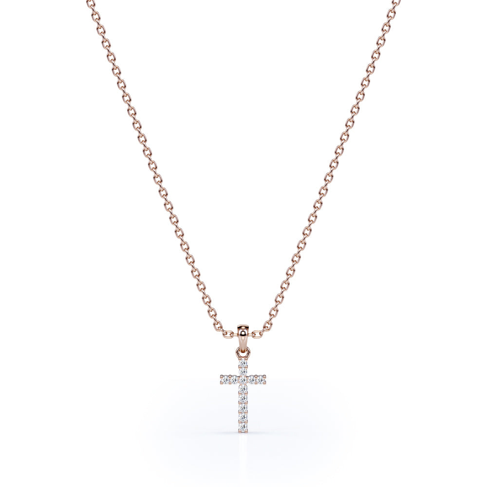 Dainty 0.10 TCW Round Cut Moissanite Pave Design Rood Pendant Necklace in 18K White Gold Plating over Silver