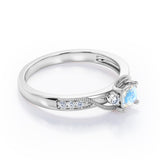 Double Curved Line Milgrain 0.55 carat Princess Moonstone and Moissanite Dainty Engagement Ring in rose Gold