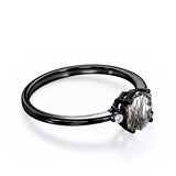 1.05 ct Hexagon Black Rutilated Quartz Three Stone Engagement Ring