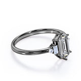 Different Shapes 5 Stone Ring - 0.8 carat Hexagon Moissanite and Diamond Engagement Ring in White Gold