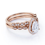 1 Ct Pear Cut Diamond Art Deco Bridal Set