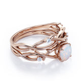 1.15 Ct Round Cut Lab Created Opal Twisted Bridal Set