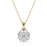 Designer 1.13 Carat Round Cut Certified Moissanite and Diamond Flower Cluster Pendant Necklace in Yellow Gold