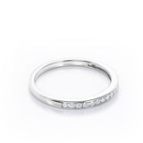 Minimalist - 0.15 TCW Round Shaped Diamond Pave Channel Wedding Band in White Gold