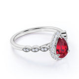 Antique 1.35 ct Pear Lab-Created Ruby Halo Engagement Ring