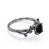 1 ct Cushion Lab Black Diamond Leaf Style Engagement Ring