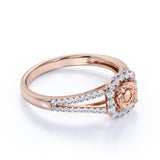 1.25 carat Morganite and Diamond Halo Engagement Ring in 10k Rose Gold for Women