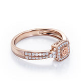 Double Pave Channel 1.5 Carat Round-Shaped Morganite and diamond Halo Cluster Engagement Ring in  White Gold