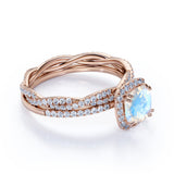 Halo 1.75 ct Cushion Blue Moonstone Bridal Set