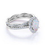 Snowflake 1.75 Carat Oval Shape Fire Opal and Diamond Bridal Ring Set with Crown Band in Rose Gold