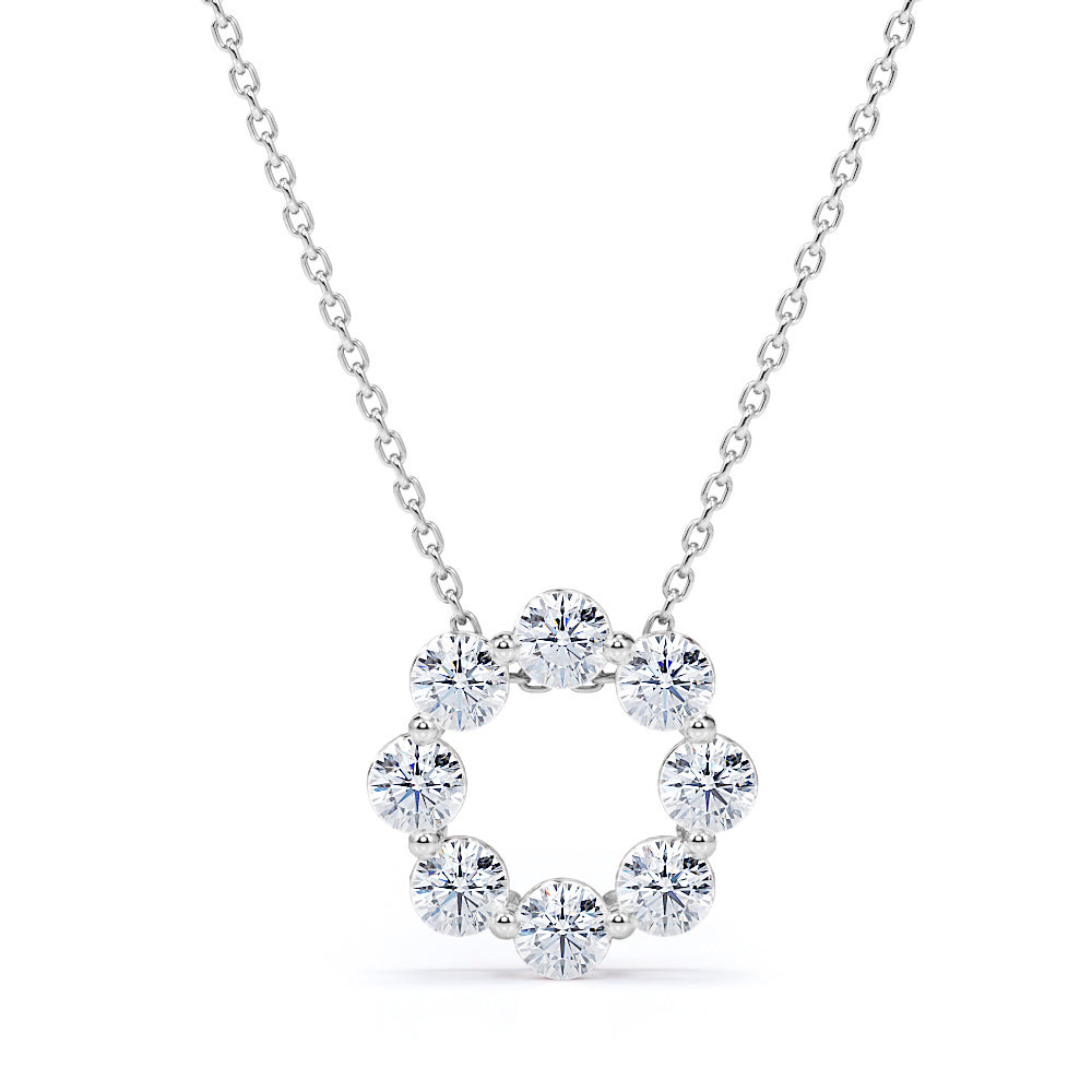 Minimal Open Circle 1 carat Round Moissanite Pendant Necklace in 18k Rose Gold Over Silver