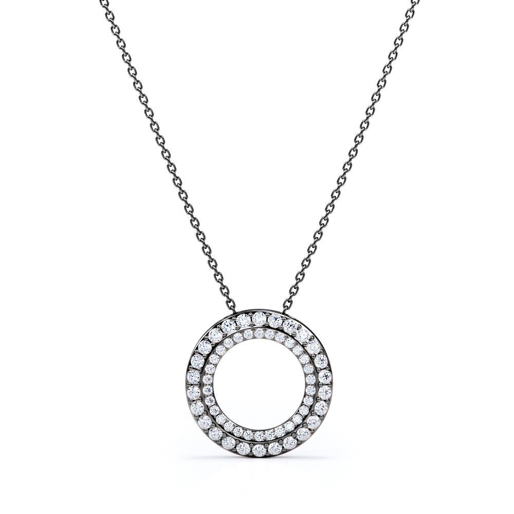 Pave 0.50 Carat Round Cut Moissanite Double Circle Pendant Necklace In White Gold