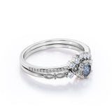 0.53 Ct Round Salt and Pepper Diamond Vintage Wedding Ring Set