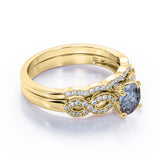 0.85 Ct Round Cut Salt and Pepper Diamond Twisted Wedding Ring Set