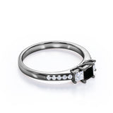 1.25 Carat Princess Cut Lab Grown Black Diamond Three Stone Trilogy Engagement Ring In White Gold