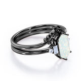 Floral 1.15 Ct Hexagon Cut Lab Created Opal Wedding Ring Set