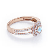 Clustered 1.55 Carat Round Cut Moonstone And Diamond Double Halo Split Shank Engagement Ring In White Gold