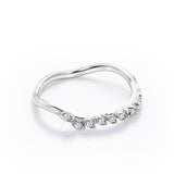 Nature Inspired - 0.15 TCW Round Shaped Diamond - Wiggle Shank Wedding Band in White Gold