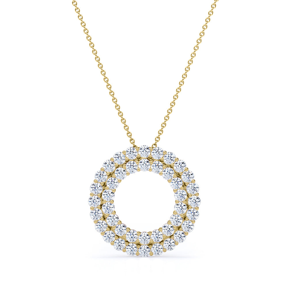 Affordable 0.30 Carat Round Cut Moissanite Double Layer Open Circle Pendant Necklace In Rose Gold