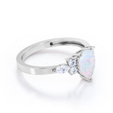 Unique Three Prong 1.35 Carat Tear Drop Precious Fire Opal And Diamond Seven Stone Engagement Ring In Rose Gold