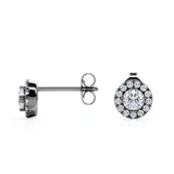 6 Prong Bezel 1.10 Carat Round Cut Certified Moissanite and Diamond Halo Studs - Bridal Earrings