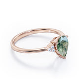 Seven Stone 0.5 carat Pear Moss Green Agate and Diamond Dainty Band Engagement Ring in White Gold
