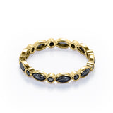 Art Deco - 0.25 TCW Round and Marquise Cut Lab Created Black Diamond - Bezel Wedding Band - 10K White Gold