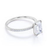 1.25 Carat Emerald Cut Moissanite Pave Engagement Ring
