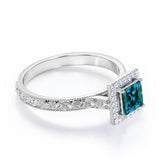 Vintage Milgrain 1.25 Carat Princess Cut Lab Created  Alexandrite And Diamond Art Deco Engagement Ring In White Gold