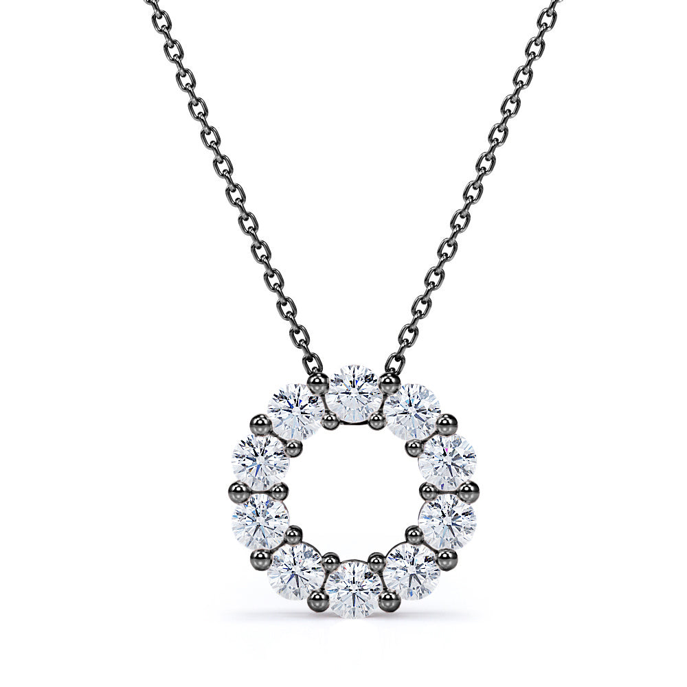 Snowy Round Wreath 1.10 carat Round Moissanite Pendant Necklace in 18k White Gold Over Silver