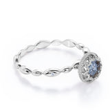 Beaded Halo 0.35 Carat Round Cut Icy Grey Salt and Pepper Diamond Three Stone Engagement Ring In White Gold