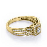 Extravaganza Milgrain Bordered - 1.45 Carat Round Brilliant Cut Moissanite and diamond - Halo Pave Channel Engagement Ring in Black Gold