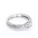 Delicate Four Prong 1.25 Carat Round Cut Fire Opal And Diamond Vintage Filigree Engagement Ring In Rose Gold